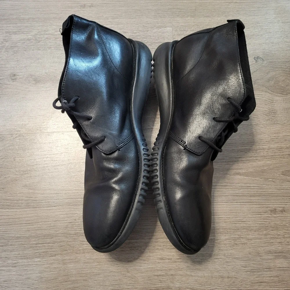 Cole Haan Mens Grand.OS Black Leather Chukka Boots Lace Up Lightweight Size 12